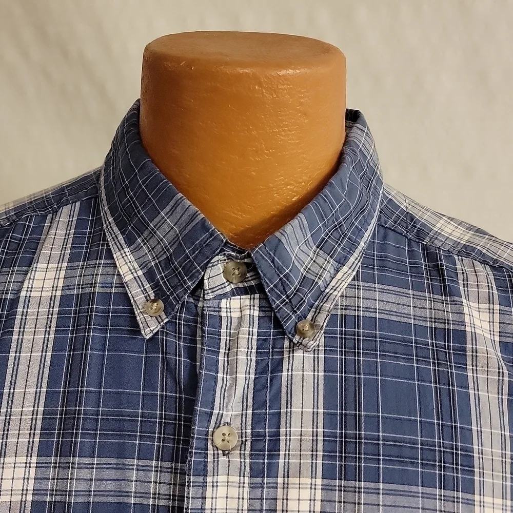 WRANGLER Rugged Wear Blue Plaid Long Sleeve Button-down Dress Shirt Size Xxl